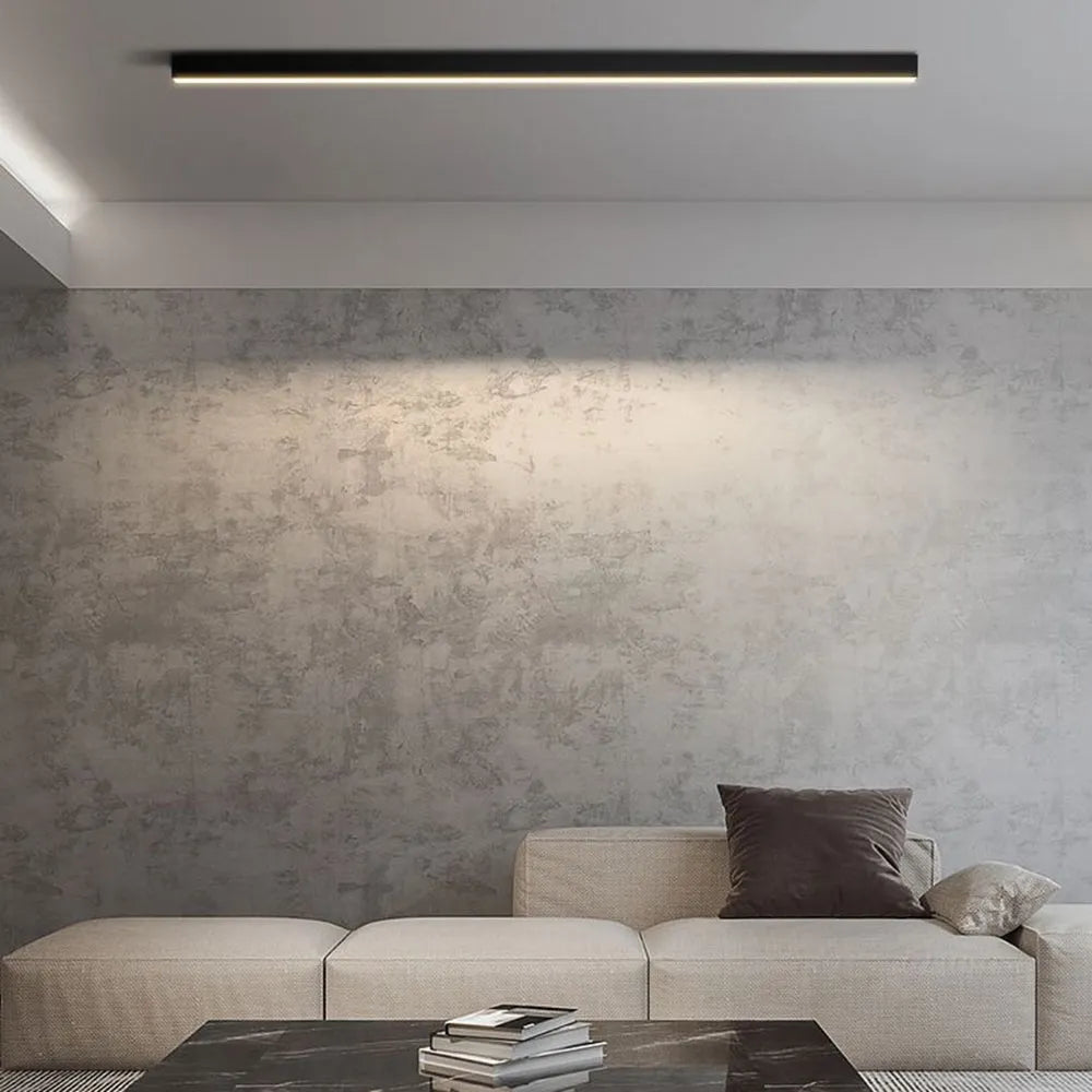 Lineaire Plafondlamp Zwart Metaal Dimbaar LED Integratie Moderne Strakke Wandlamp Plafondverlichting | Sulvida