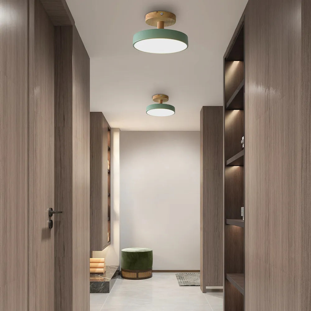 Plafondlamp met houten detail in pastelkleuren voor sfeerverlichting woonkamer slaapkamer gang LED 12W | Sulvida