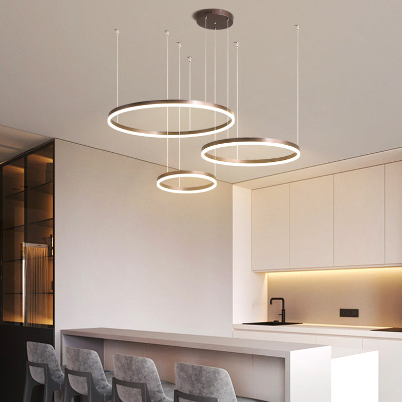 Hanglamp Metalen Ringen Zwart Goud Koffie LED Modern Dimbaar Eettafel Woonkamer Slaapkamer Verstelbaar | Sulvida