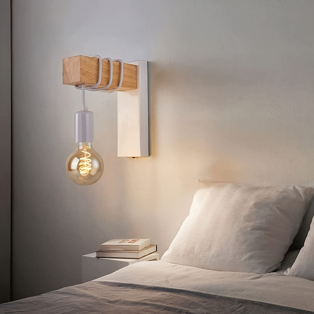 Wandlamp industrieel met hout metaal zwart wit E27 fitting slaapkamer woonkamer hal stijlvol verlichting | Sulvida
