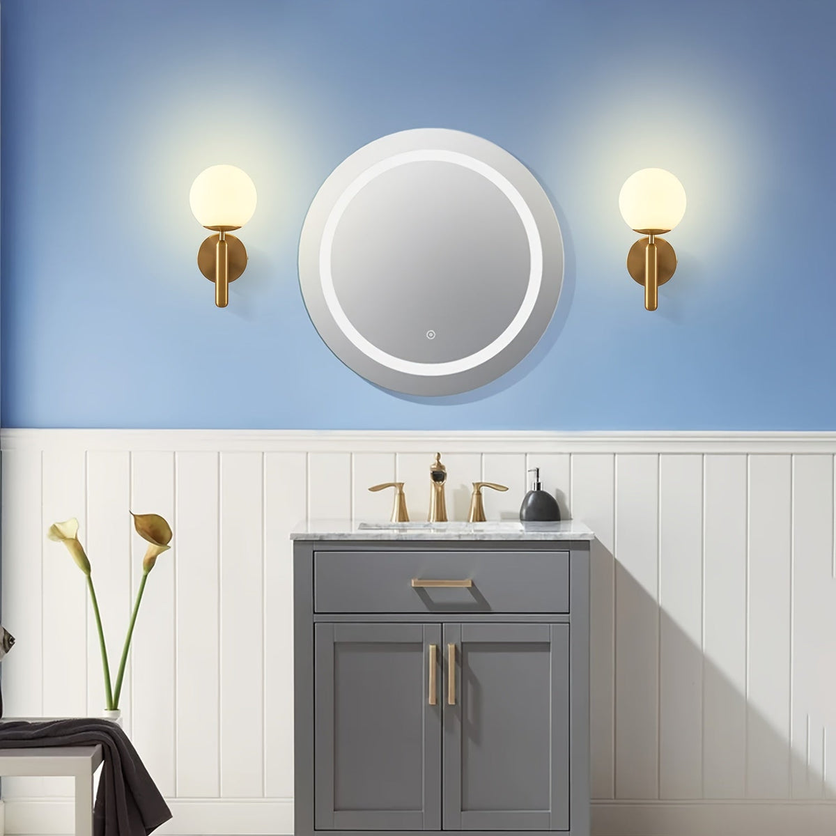 Glazen Wandlamp Sfeervol Licht Metalen Montuur Zwart Goud Slaapkamer Badkamer Hal Woonkamer Wandverlichting | Sulvida