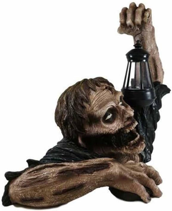 Zombiebeeld met Lantaarn – Weervast Decoratief Tuinornament Halloween Sculptuur voor Tuin Terras Buiten | Sulvida