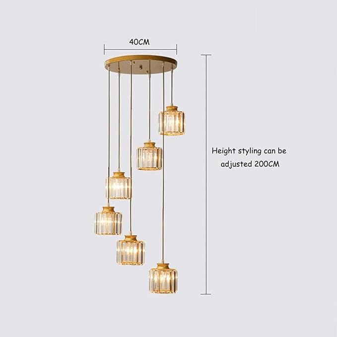 Kristallen Trapkroonluchter Goud of Zwart Cascadeverlichting 6 of 9 Lichtpunten Verstelbare Hoogte Luxe | Sulvida