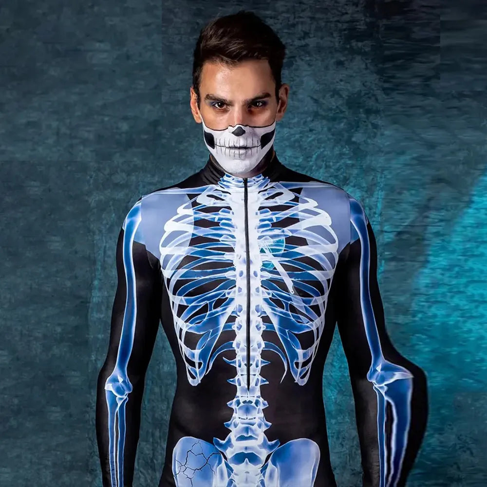 Combinaison squelette pour adultes, costume d’Halloween à motif de radiographie, vêtement extensible pour fête