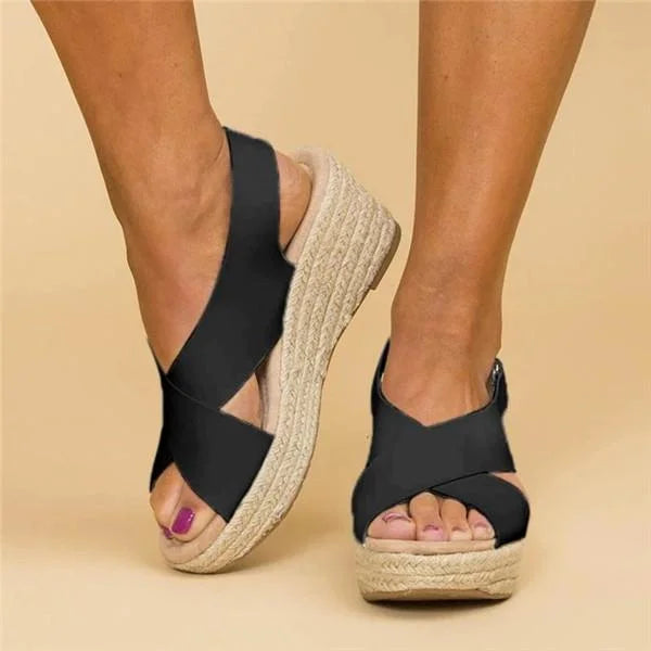 Dames espadrilles met sleehak comfort voetsteun lichte zomer schoenen elastisch plateau sleehak casual | Sulvida