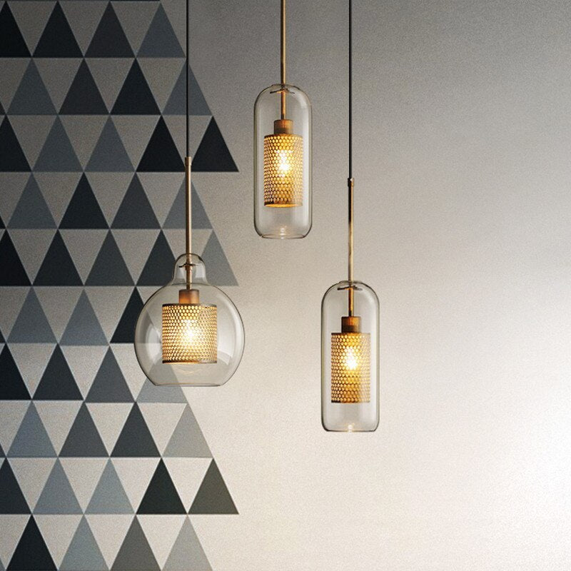 Glazen Hanglamp Bol Goud Cilinder Design Verlichting Woonkamer Eetkamer Slaapkamer Moderne Plafondlamp | Sulvida