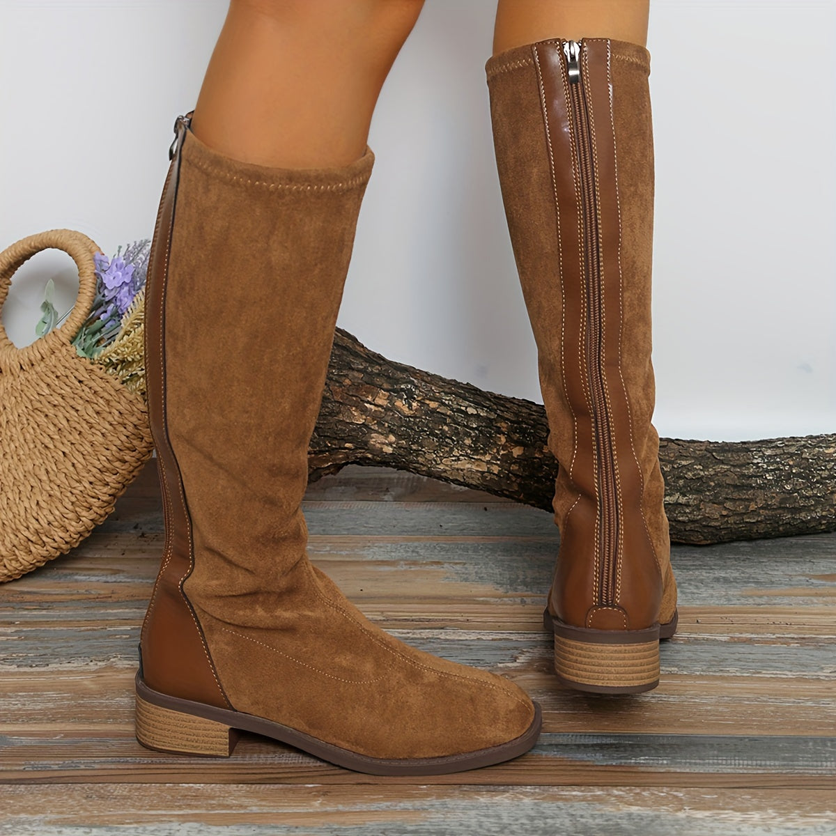 Bottes western pour femme à talon carré, similicuir, confortables et élégantes, bottes d’hiver douces et doublées, style cowboy, hauteur genou | Sulvida