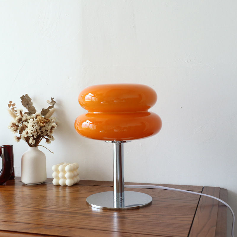 Glazen Tafellamp met Chromen Voet Retro Design Sfeerlamp Slaapkamer Woonkamer Nachtkastje LED Verlichting | Sulvida