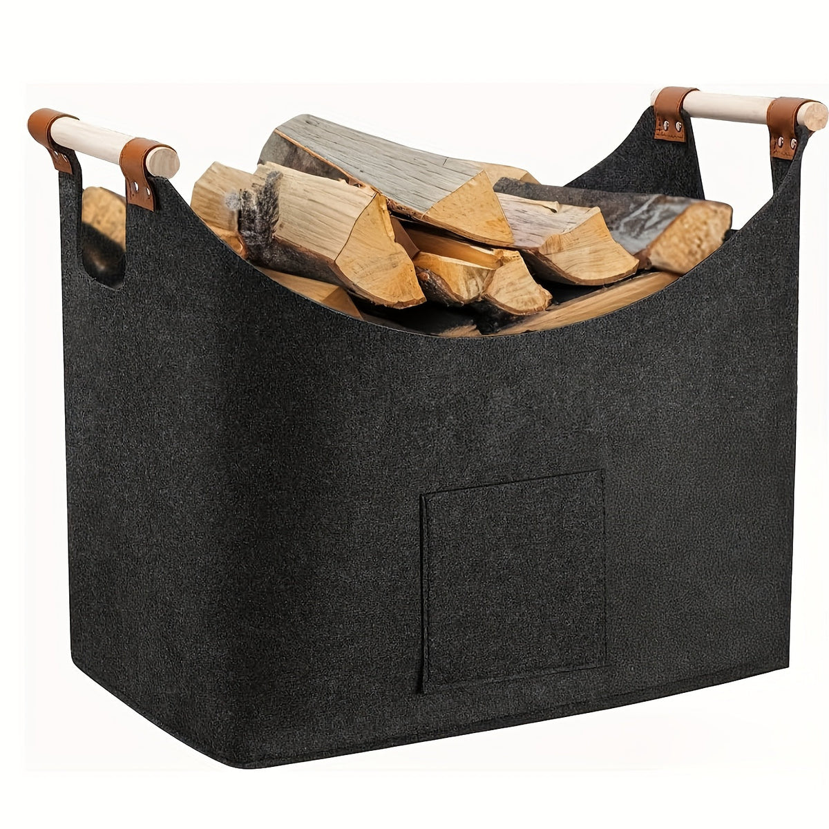 Filten Haardhoutmand 55L Opvouwbaar Donkergrijs met Houten Handvatten Modern Haardaccessoire Interieur | Sulvida