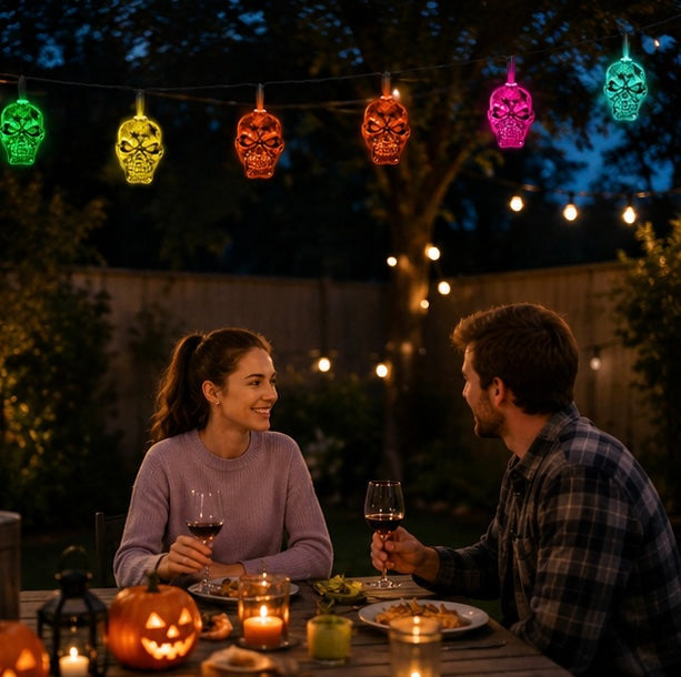 Zonne-energie Windgong met Schedels – 6 Kleurwisselende LED Lampjes voor Tuin Terras en Balkon Decoratie | Sulvida