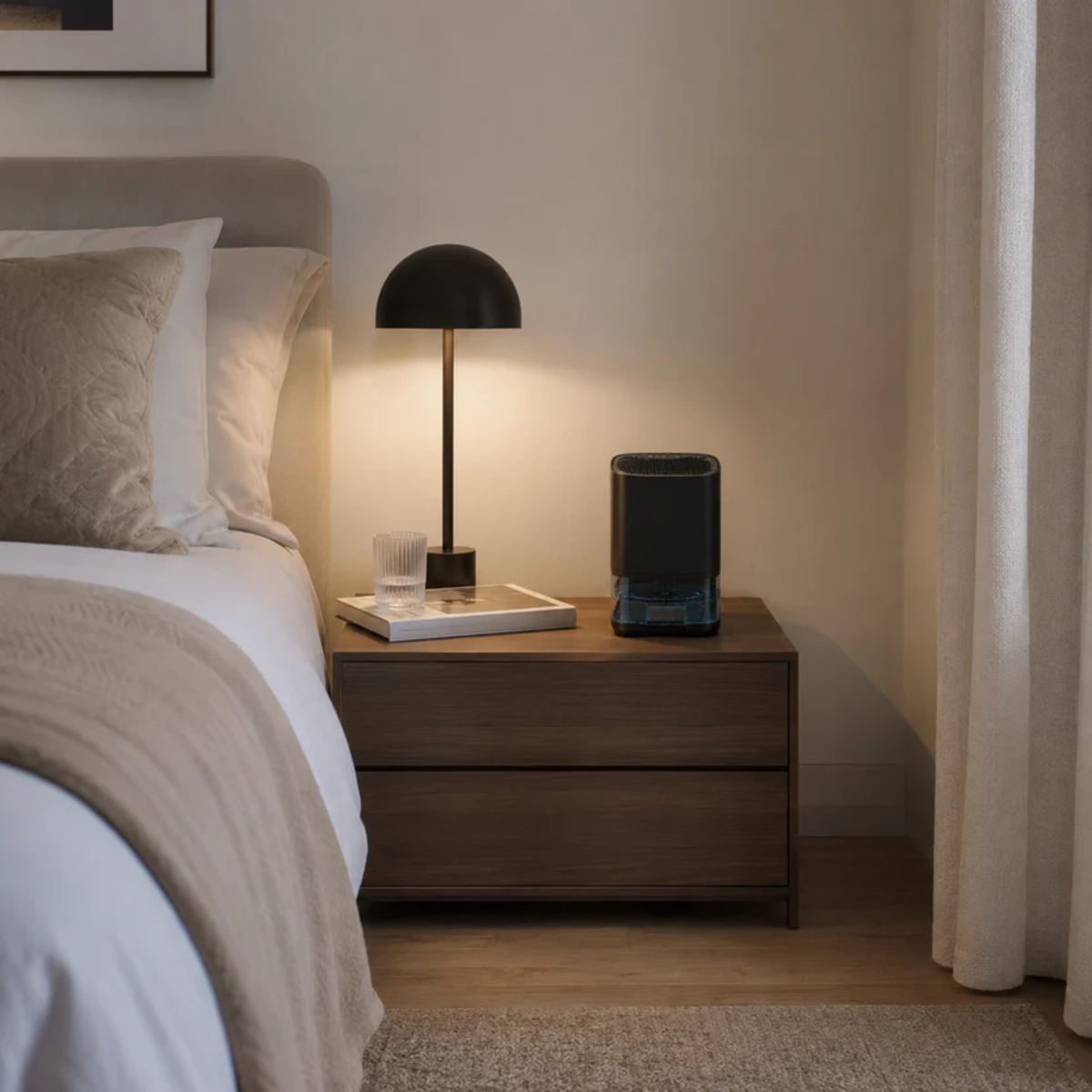 Mini luchtontvochtiger 1L compact stil vochtigheidsregeling slaapkamer badkamer kantoor woonkamer zwart wit | Sulvida