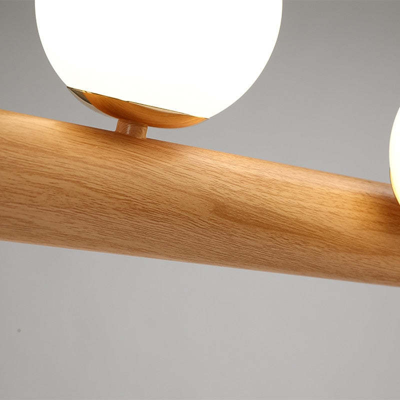 Glazen Hanglamp met Houten Ring Notenbruin Messing Eethoek Woonkamer Slaapkamer Sfeerverlichting Design | Sulvida