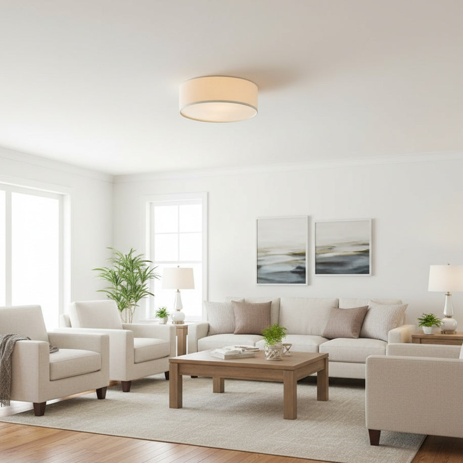 Plafondlamp Linnen Trommel Natuurlijk Textiel Warm Dimbaar Licht Stijlvol Design Slaapkamer Woonkamer Eetkamer | Sulvida