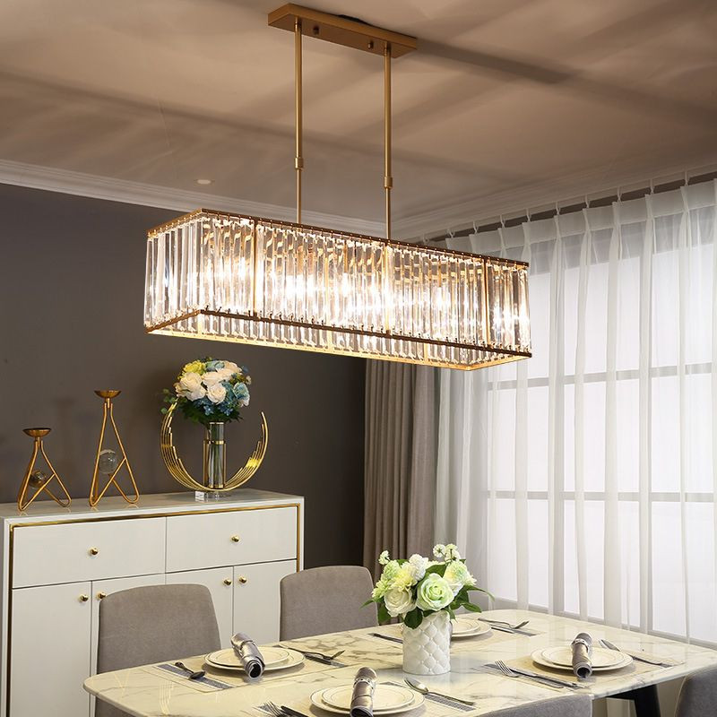Kristallen Kroonluchter Rechthoekig met E14 Fitting Zwart Goud Eetkamer Keukeneiland Hanglamp Modern | Sulvida