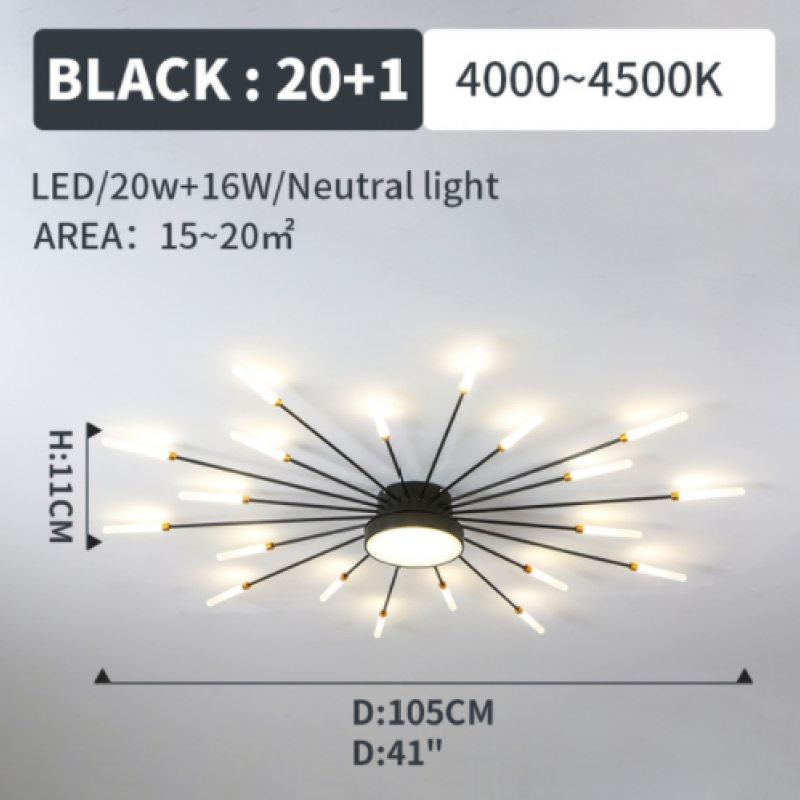 LED Plafondlamp Vuurwerk Metaal Acryl Zwart Goud Dimbaar Modern Design Woonkamer Slaapkamer Eetkamer Decoratief | Sulvida