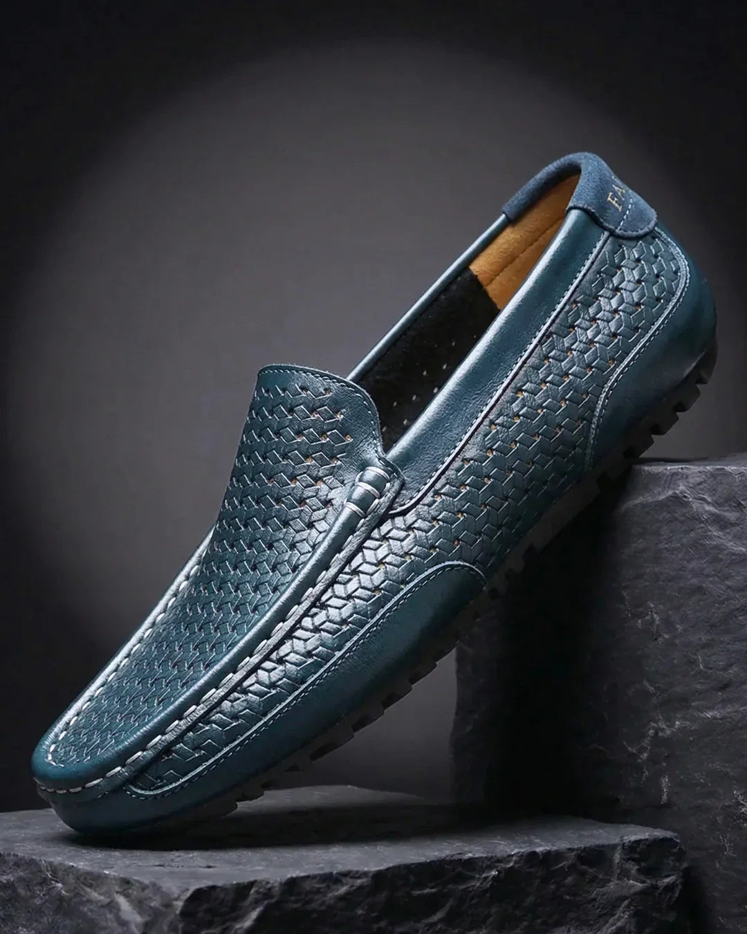Gevlochten Leren Loafer Heren Handgemaakt Instappers Cognac Navy Zwart Flexibele Zool Casual Zomerschoenen | Sulvida