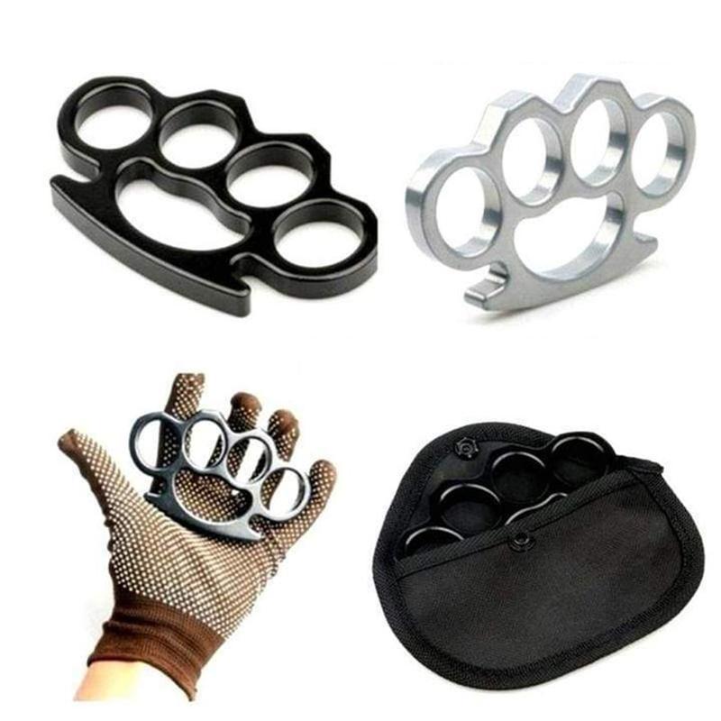 Metalen zelfverdedigingsring met vingergreep zilver zwart draagbaar compact voor persoonlijke veiligheid | Sulvida