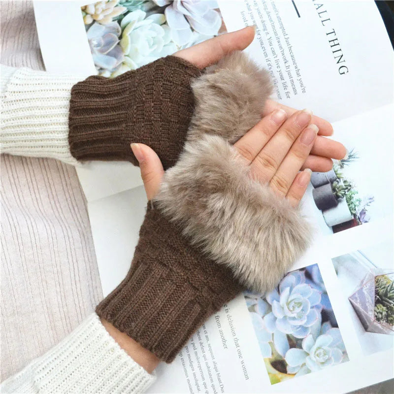 Vingerloze Handschoenen Dames Faux Fur Winter Pluche Wanten Gebreide Warme Touchscreen Winterhandschoenen | Sulvida