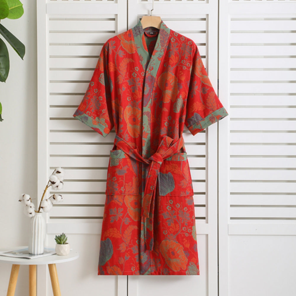 Peignoir en coton à imprimé vintage pour femme et homme Léger doux respirant confortable vêtement d’intérieur robe de chambre | Sulvida