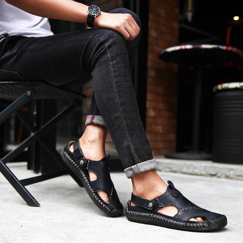 Leren Herensandalen met Gesloten Teen Zwart Bruin Beige Comfortabele Slip-on Zomersandalen voor Mannen | Sulvida