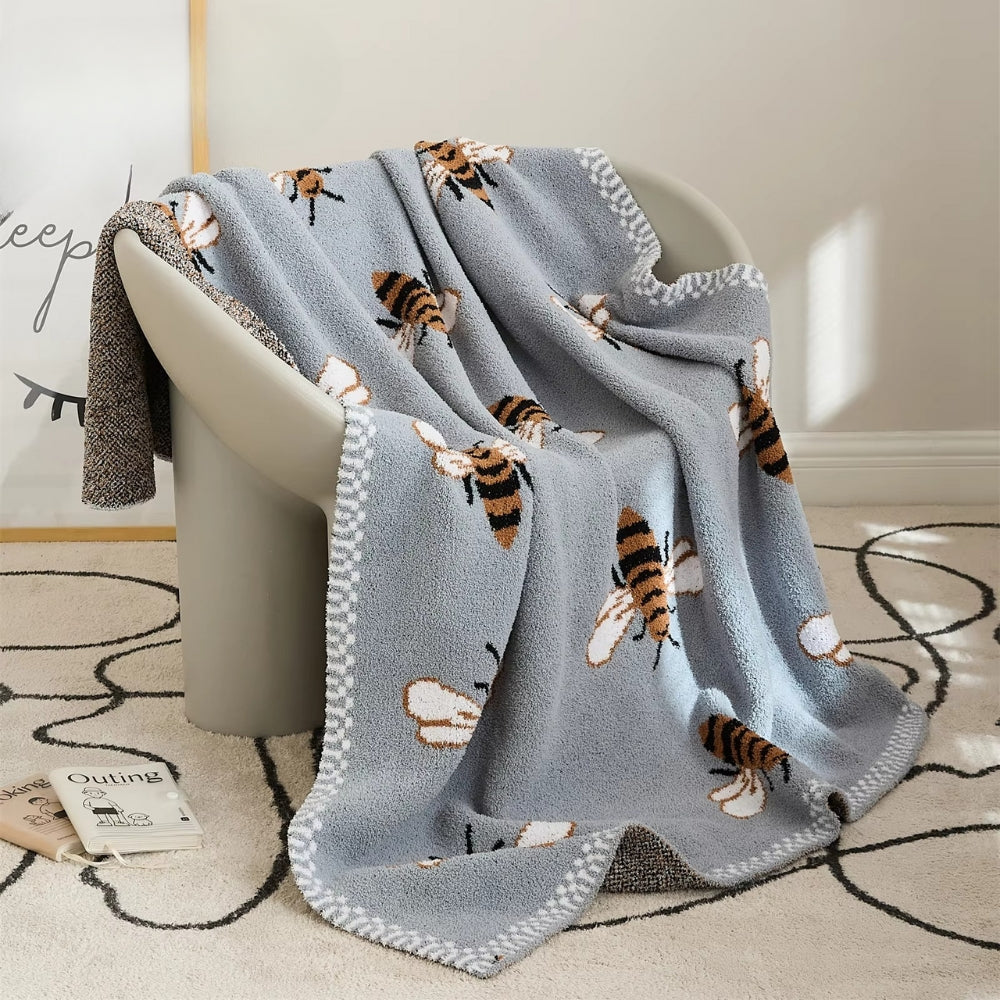 Jacquard Plaid met Bijenpatroon 130x160cm Microvezel Woonplaid Zacht Deken Bank Bed Decoratief Interieur | Sulvida
