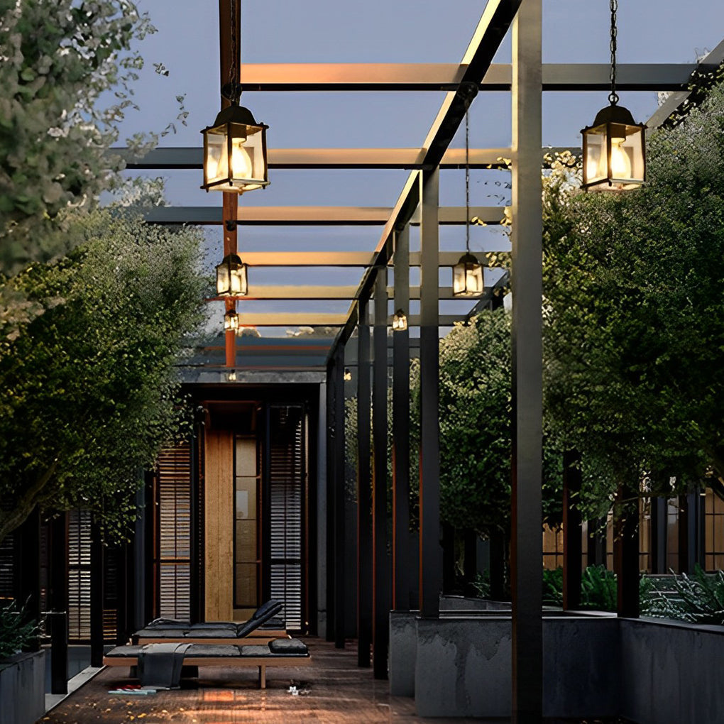 Vierkante Hanglamp Buiten Zwart Glas Aluminium Moderne Tuinverlichting Waterbestendig voor Terras Balkon Tuin | Sulvida