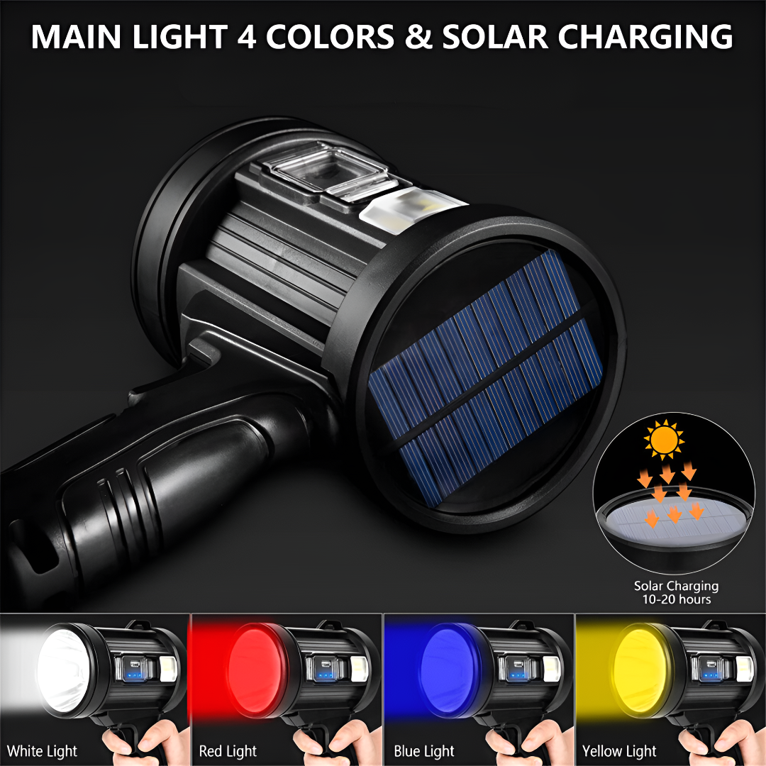 Lampe torche LED rechargeable 100000 lumens, lumière blanche, bleue et rouge, résistante aux intempéries, éclairage d’urgence, plein air, camping | Sulvida