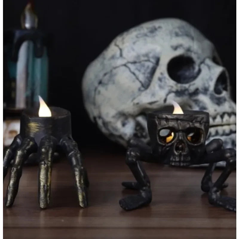 LED Schedel Kaarslicht Set Skelethand Zwart Halloween Nachtlampje Spookhuisdecoratie Feestverlichting | Sulvida