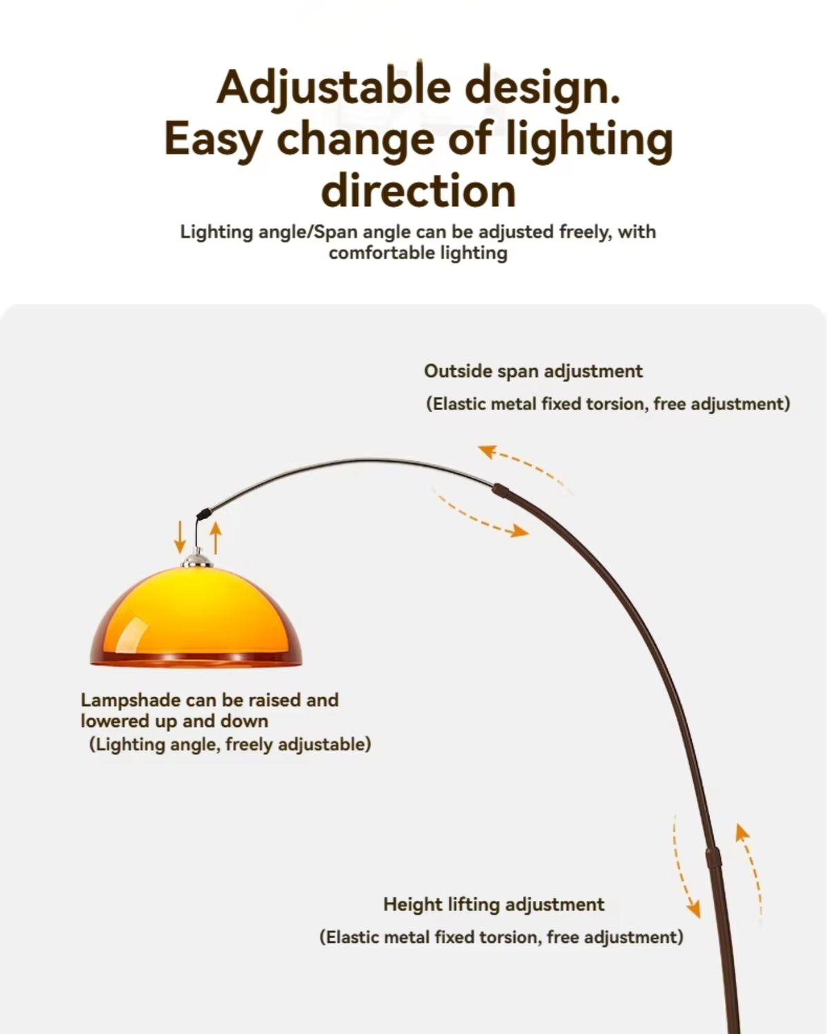 Staande Boogvormige Leeslamp met Verstelbare Arm en Amber Koepelkap voor Modern Interieur Woonkamer Sfeer | Sulvida