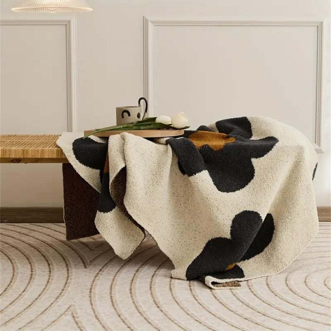 Gebreide Plaid met Bloemenpatroon 120x150 cm Grijs Oranje Rood Woonkamer Slaapkamer Bank Decoratief Deken | Sulvida