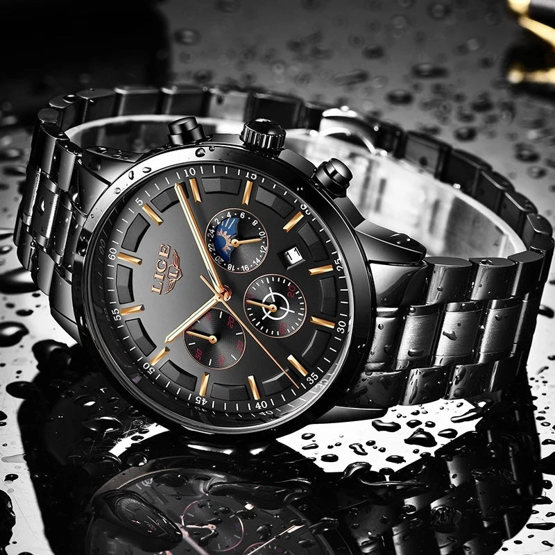 Herenhorloge met Zwarte Stalen Band en Wijzerplaat – Klassiek Design Business Casual Polshorloge Heren | Sulvida
