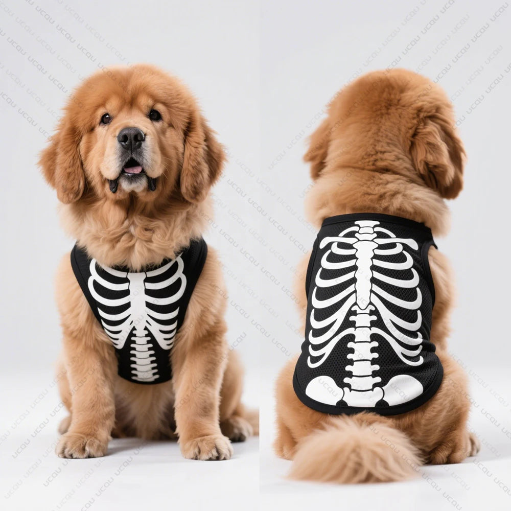 Hondenvest met Skeletprint – Sneldrogend Ademend Halloween Kostuum voor Kleine Huisdieren Feestdagen | Sulvida