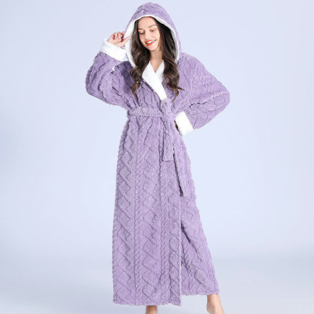 Luxe badjas met capuchon voor dames en heren lang fleece ochtendjas zacht comfort wellness relaxen thuis | Sulvida