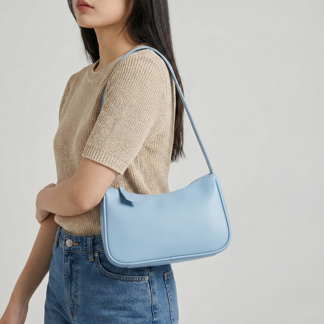 Petit sac baguette à bandoulière en similicuir, compact et élégant, sac à bandoulière pour femme avec fermeture éclair, sac de journée chic et décontracté | Sulvida
