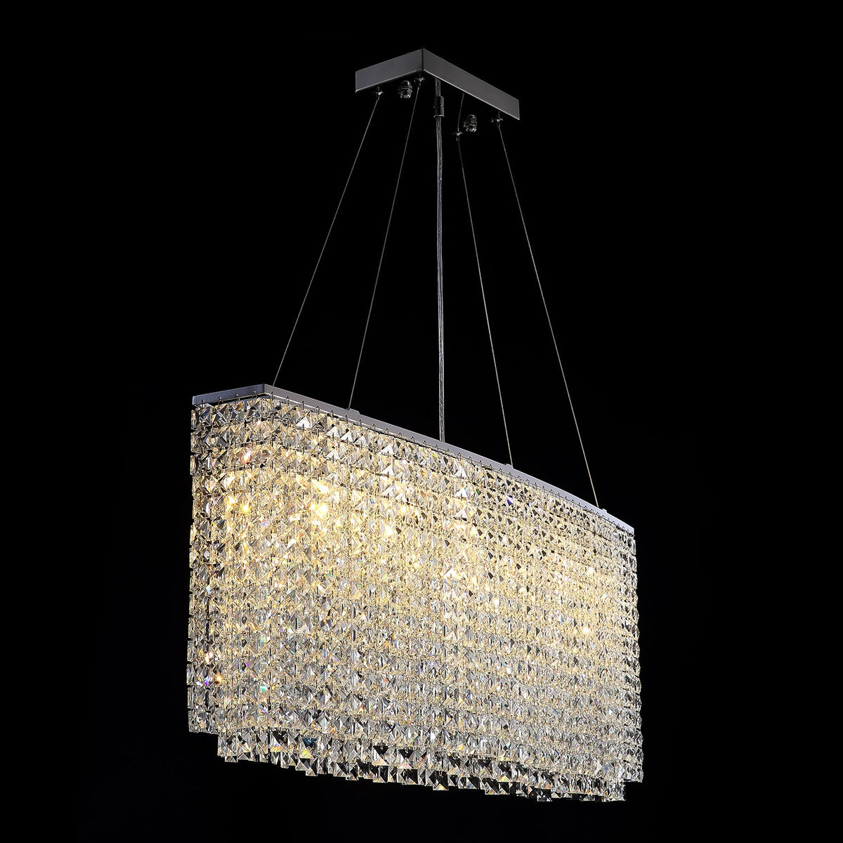 Rechthoekige kristallen kroonluchter chroom met dimfunctie eetkamer woonkamer moderne hanglamp interieur | Sulvida