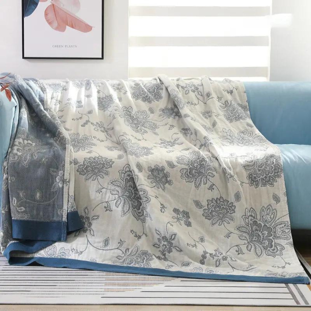 Katoenen Plaid met Bloemenmotief 5-laags Gauze Deken Lichtgewicht Muslin Bed Bank Sprei 150×200 200×230 | Sulvida
