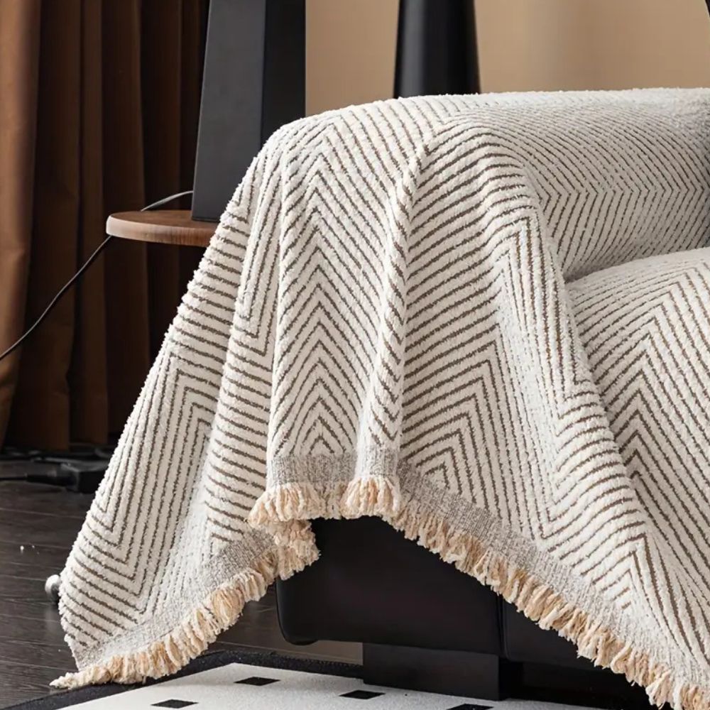 Visgraat bankhoes met strepen 180×180 tot 180×340 cm antislip meubelbescherming woonkamer salon interieur | Sulvida
