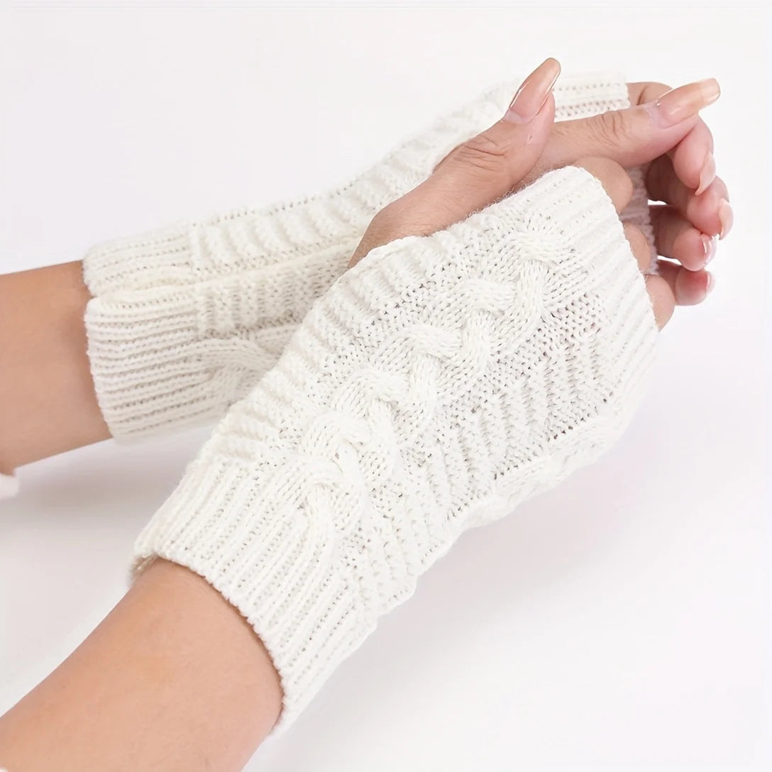 Gebreide Vingerloze Handschoenen Dames Winter Fleece Gevoerd Warm Zacht Touchscreen Wanten Handwarmers | Sulvida