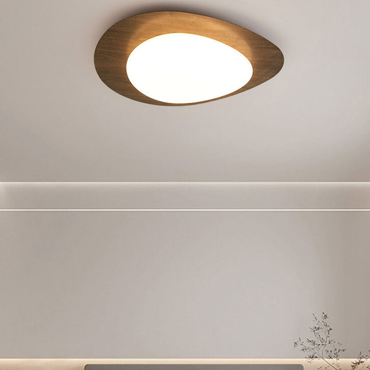 LED plafondlamp met houtafwerking ovaal Scandinavisch design dimbaar warm neutraal koel licht woonkamer | Sulvida