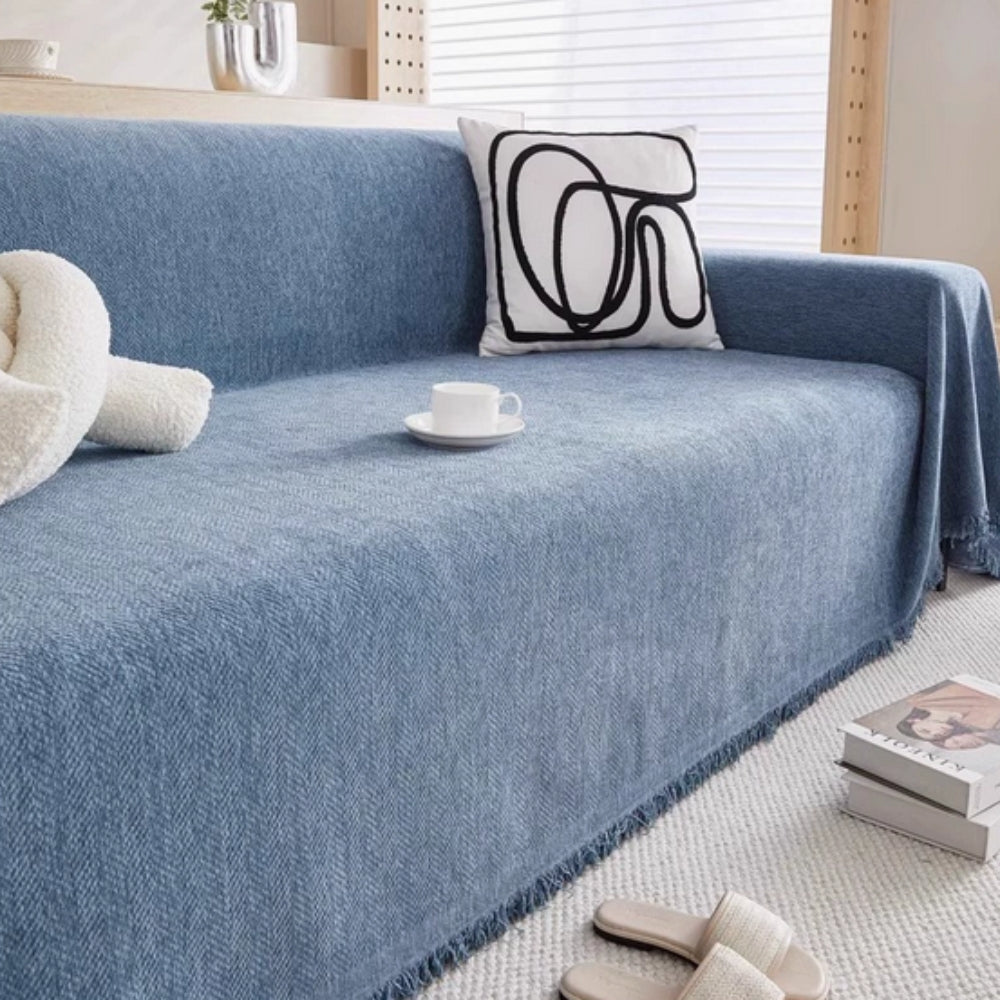 Bankhoes Chenille met Kwastjes Groen Grijs Blauw Oranje Crème Waterafstotend Huisdieren Afwasbaar Duurzaam | Sulvida