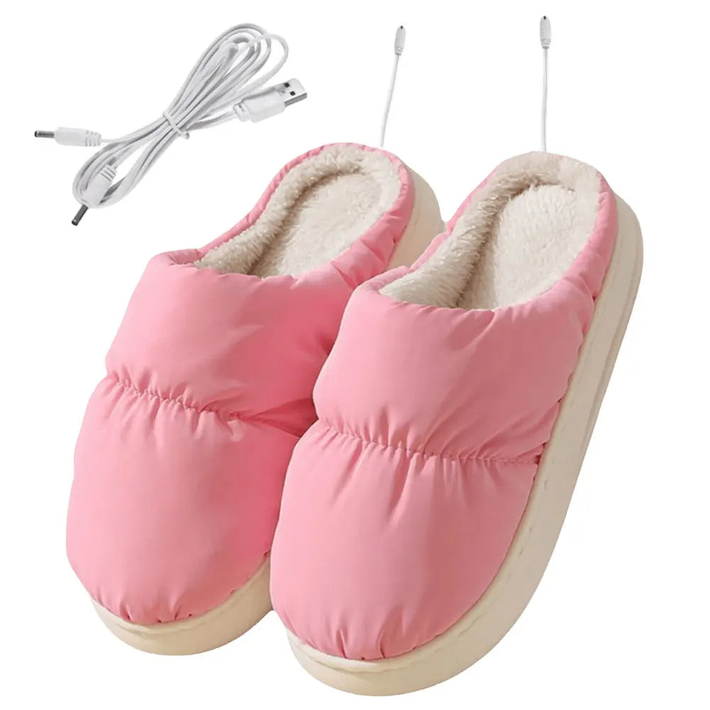 Verwarmde USB Pantoffels Elektrische Voetenwarmer Pluche Sloffen Huisschoenen Grijs Roze Rozerood Winter | Sulvida