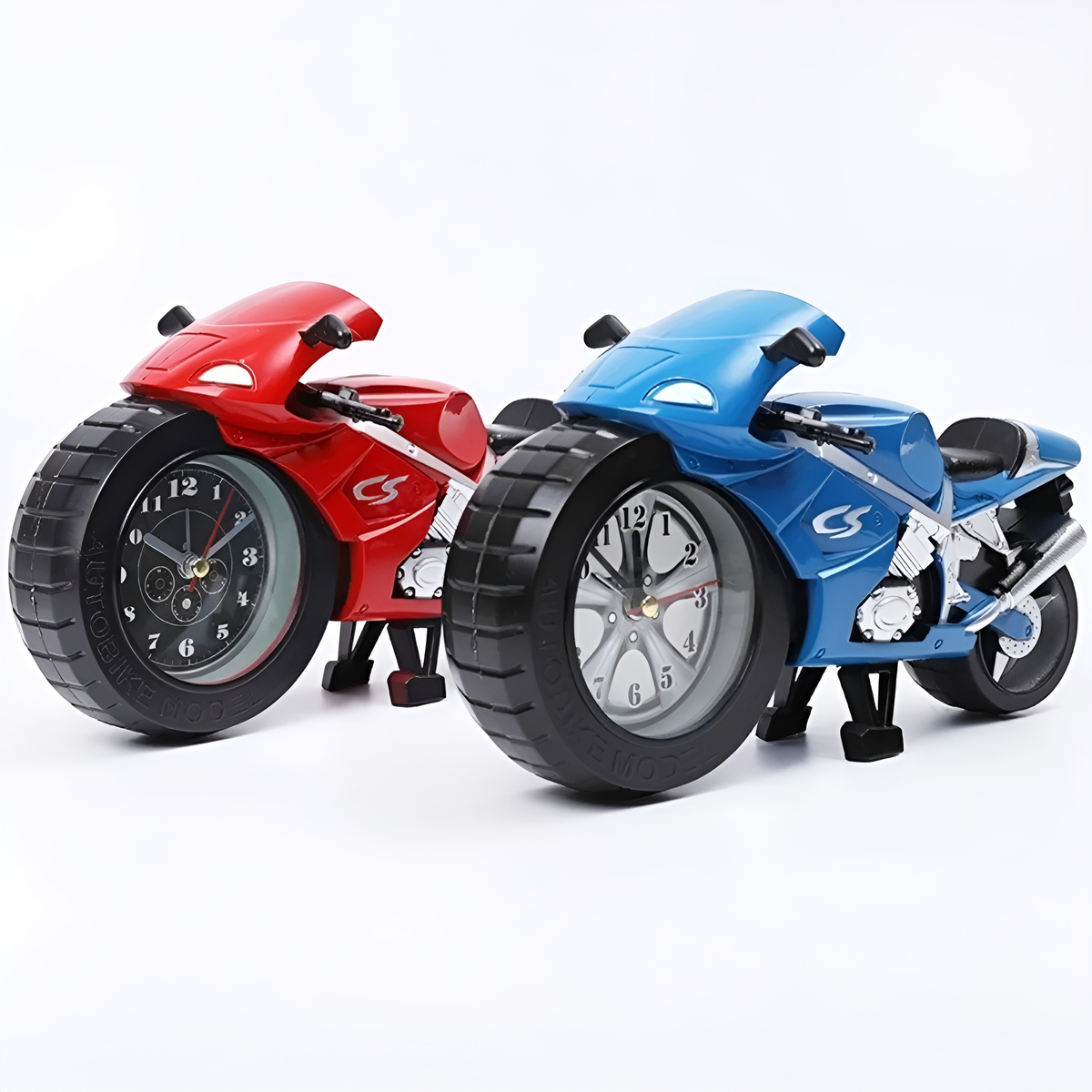 Motorfiets Design Wekker met Standaard Rood Blauw Geel Decoratief Klokje voor Nachtkastje Bureau Kinderkamer | Sulvida