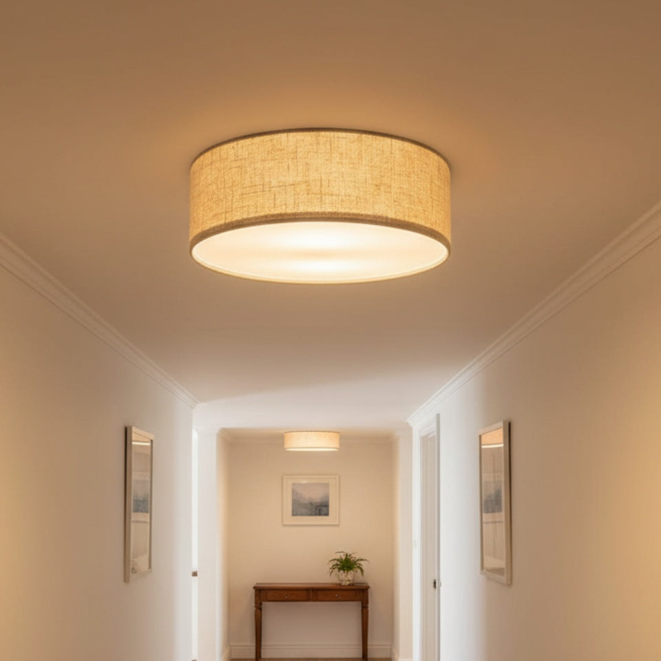 Plafondlamp Linnen Trommel Natuurlijk Textiel Warm Dimbaar Licht Stijlvol Design Slaapkamer Woonkamer Eetkamer | Sulvida