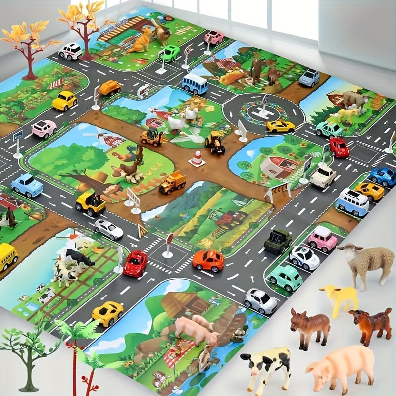 Interactief Speelkleed Boerderij en Verkeer Kinderen 100x130 cm Educatief Speelmat Fantasiespel Vloermat | Sulvida