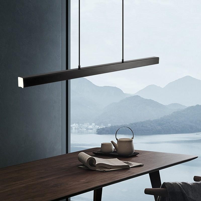 Moderne LED Hanglamp Lineair Design Zwart Bruin Dimbaar Eettafel Woonkamer Metaal Acryl 80-150cm Eetkamer | Sulvida