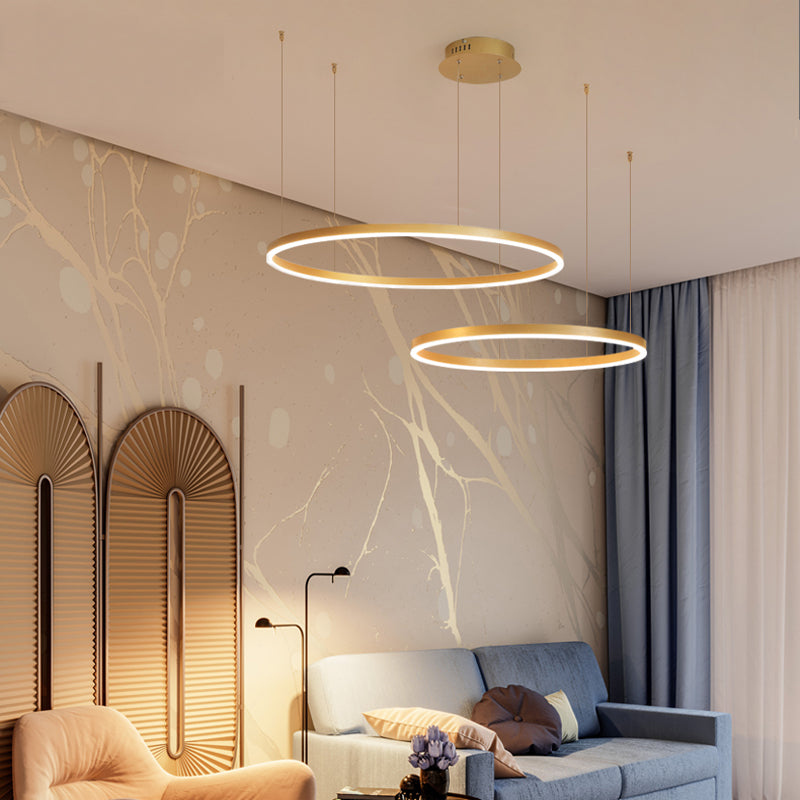 Hanglamp Metalen Ringen Zwart Goud Koffie LED Modern Dimbaar Eettafel Woonkamer Slaapkamer Verstelbaar | Sulvida