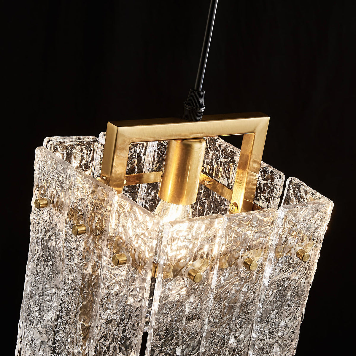Hanglamp vierkant frame gecraqueleerd glas goud ijzer modern design E12 fitting 16×30 cm woonkamer eetkamer | Sulvida