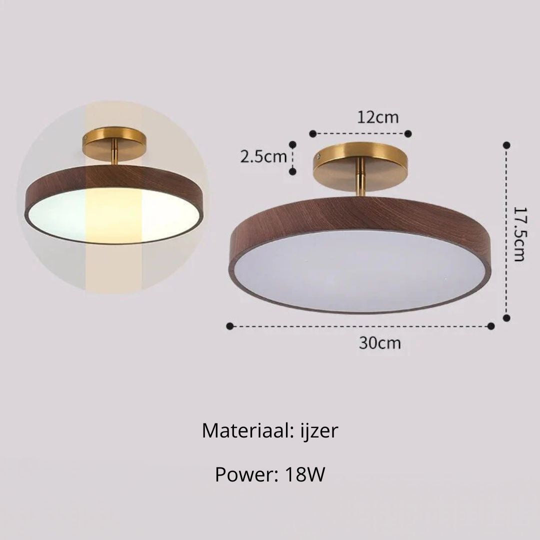 Plafondlamp Scandinavische Stijl Hout & Goudkleurig Montuur Wit Licht D30 × H17 cm Woonkamer Eetkamer | Sulvida
