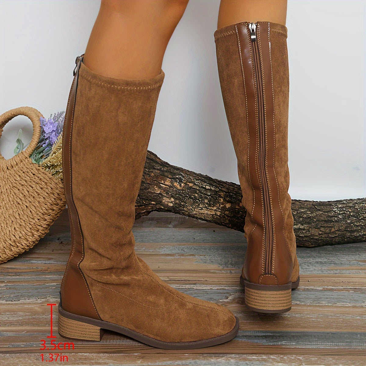 Bottes western pour femme à talon carré, similicuir, confortables et élégantes, bottes d’hiver douces et doublées, style cowboy, hauteur genou | Sulvida