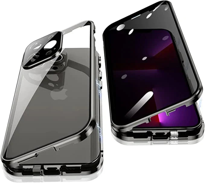 Magnetisch telefoonhoesje gehard glas metaal volledige bescherming valbeveiliging privacy screenprotector | Sulvida